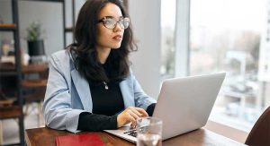 working with laptop